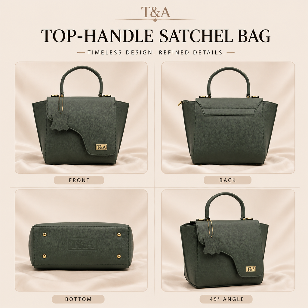 T&A Genuine Leather Top Handle Satchel | Forest Green |