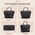 T&A Genuine Leather Top Handle Satchel | Midnight Black |