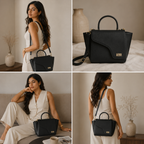 T&A Genuine Leather Top Handle Satchel | Midnight Black |