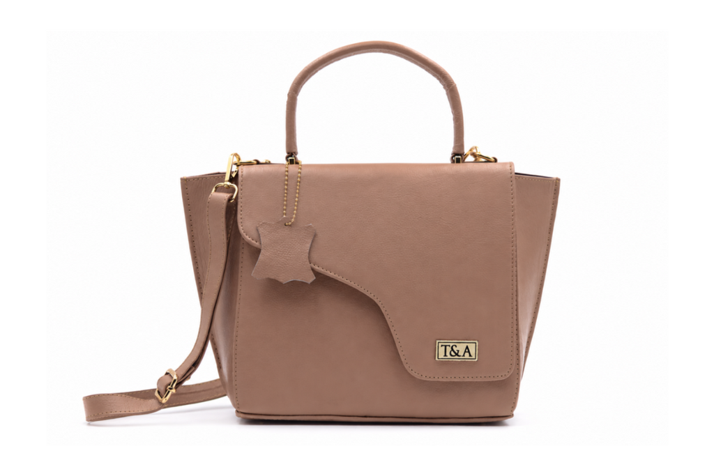 T&A Genuine Leather Top Handle Satchel | Warm Beige |