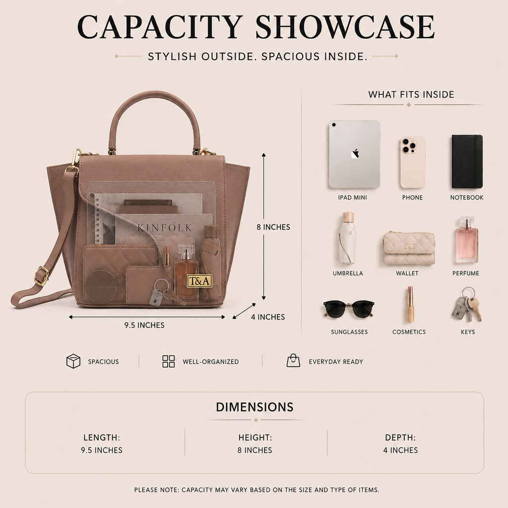 T&A Genuine Leather Top Handle Satchel | Warm Beige |