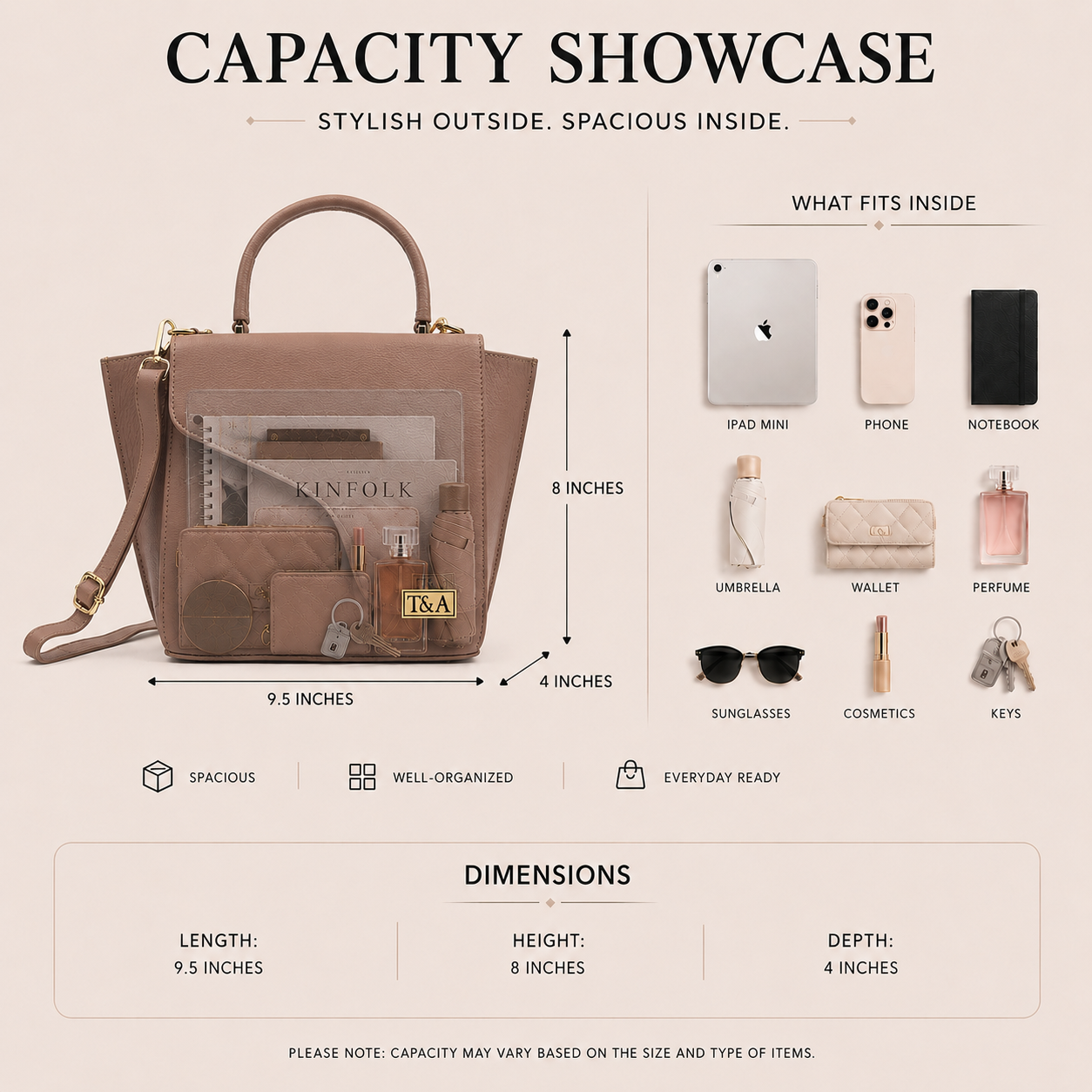 T&A Genuine Leather Top Handle Satchel | Warm Beige |