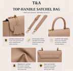 T&A Genuine Leather Top Handle Satchel | Warm Beige |