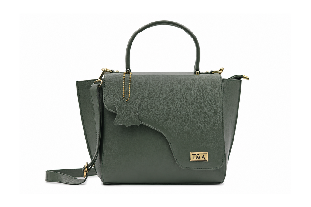 T&A Genuine Leather Top Handle Satchel | Forest Green |