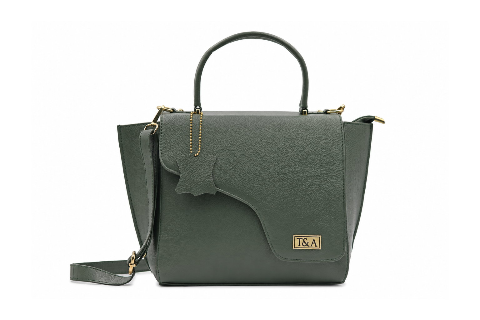 T&A Genuine Leather Top Handle Satchel | Forest Green |