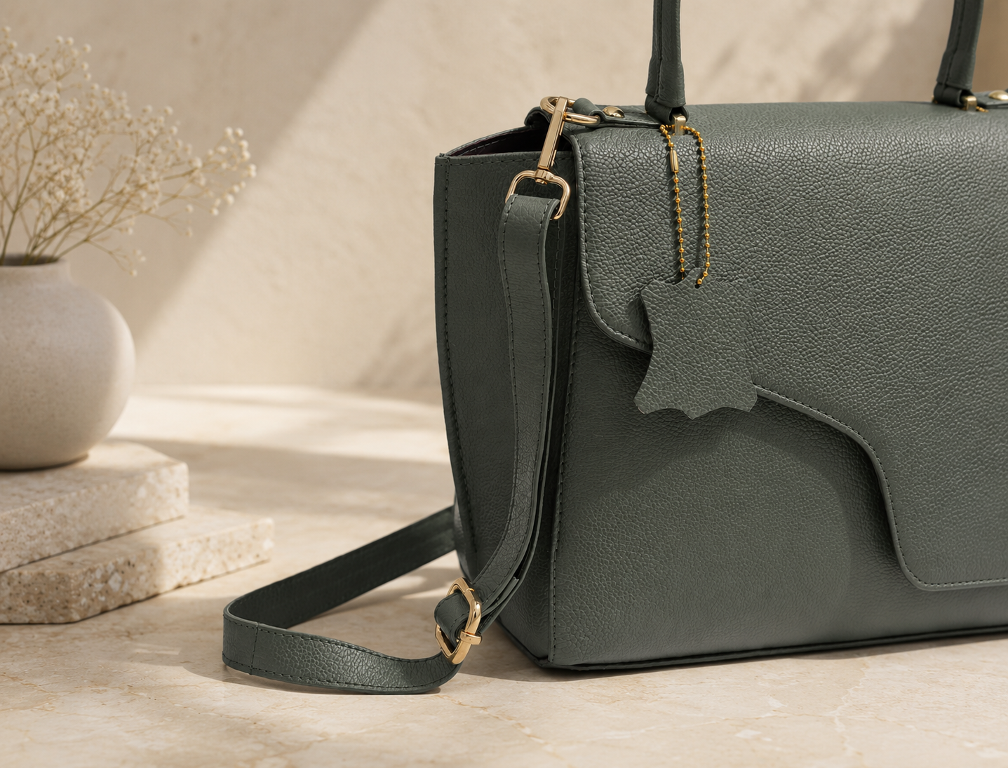 T&A Genuine Leather Top Handle Satchel | Forest Green |