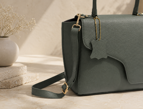 T&A Genuine Leather Top Handle Satchel | Forest Green |