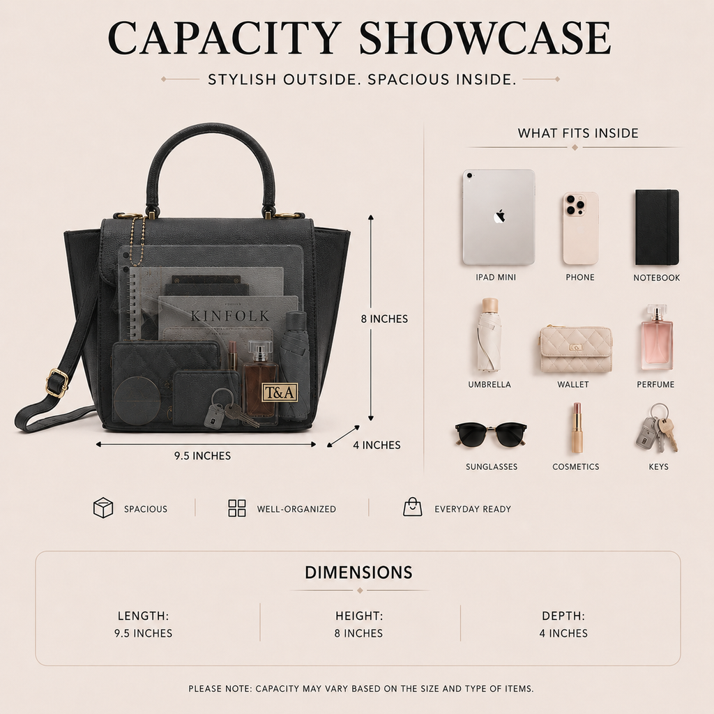 T&A Genuine Leather Top Handle Satchel | Midnight Black |