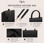T&A Genuine Leather Top Handle Satchel | Midnight Black |