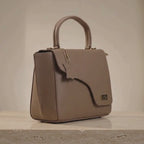 T&A Genuine Leather Top Handle Satchel | Warm Beige |